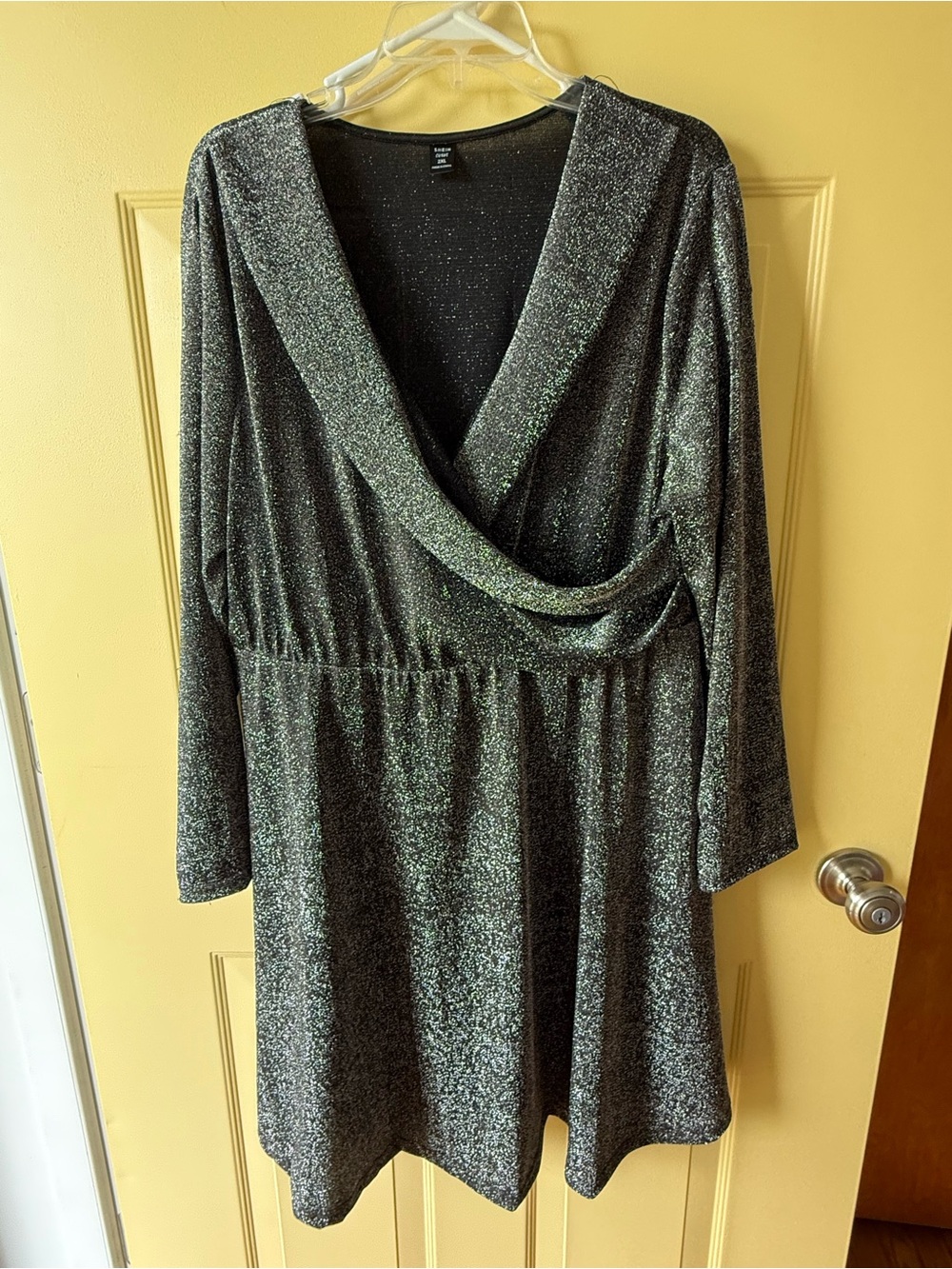 SHEIN Black Sparkle Wrap-Front Long Sleeve Dress